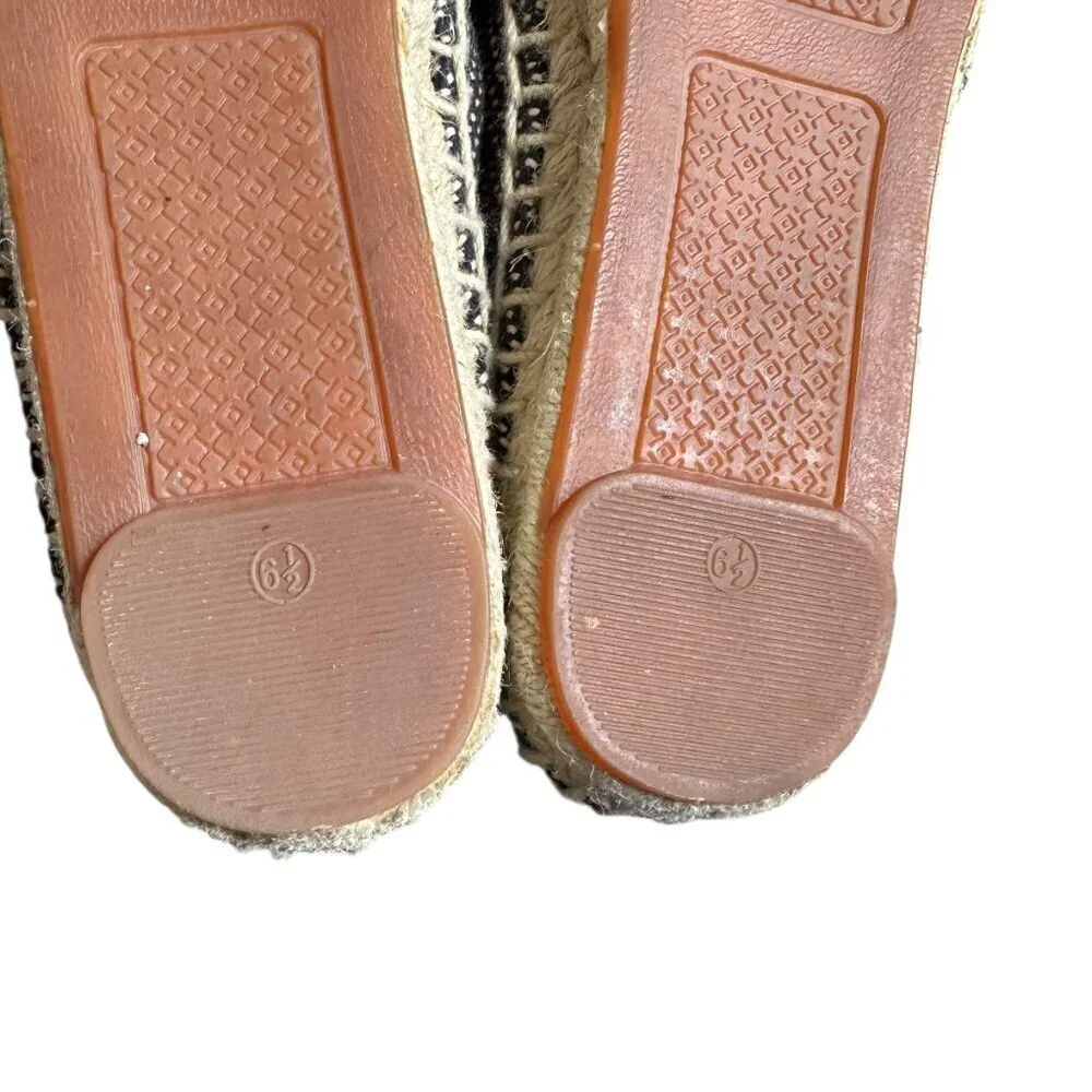 Tory Burch Lonnie Leather Logo Woven Espadrille Flats Size 6.5